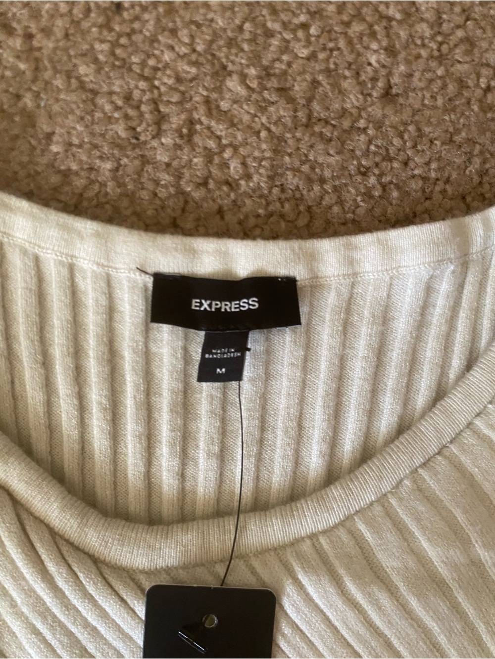 Express Cream Ribbed Crossover Sleeveless Midi Sweater Dress M NWT - Picture 3 of 6